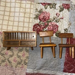 Vintage MCM doll furniture strombecker + unmarked wood chairs & console